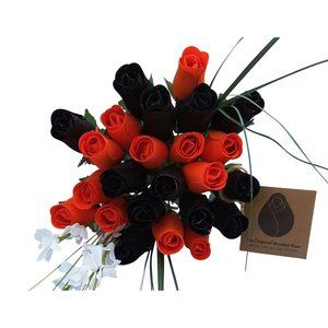 2 Dozen Halloween Black and Orange The Original Wooden Rose Flower Bouquet